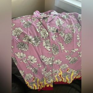Urban Outfitters M/SF/T Floral Button Down Shirt w/ Flames